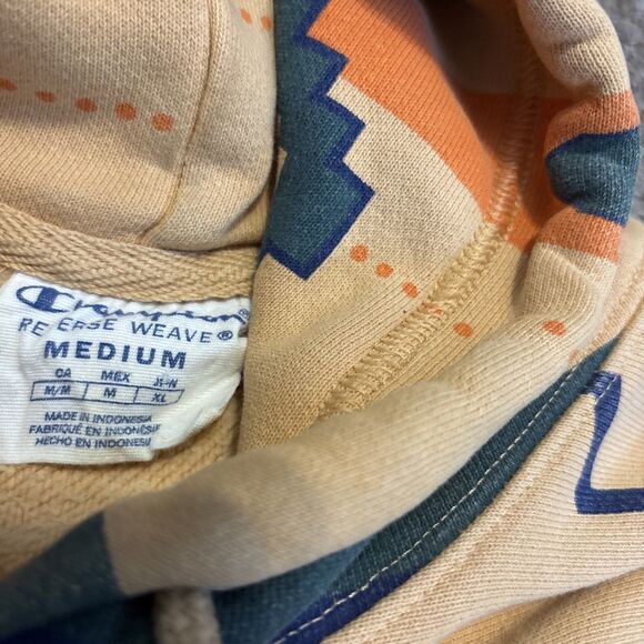 Champon Reverse Weave Aztec Print Sweatshirt Hoodie Desert Khaki Men's Medium M - Picture 8 of 9